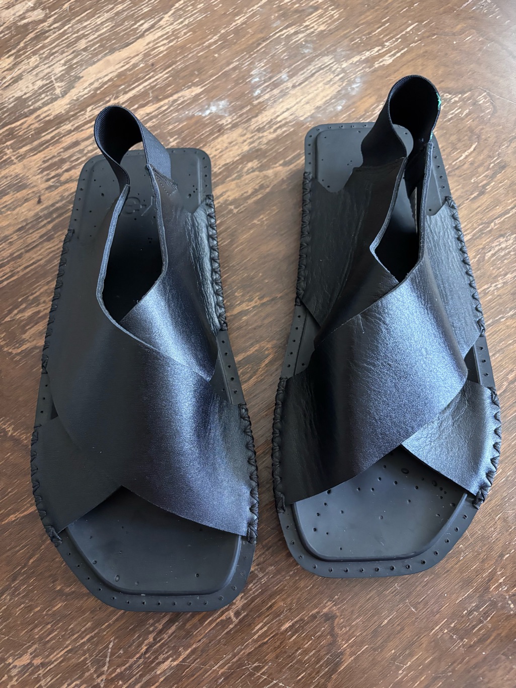 Y-3 Men's Black Leather Crisscross Sling Sandals